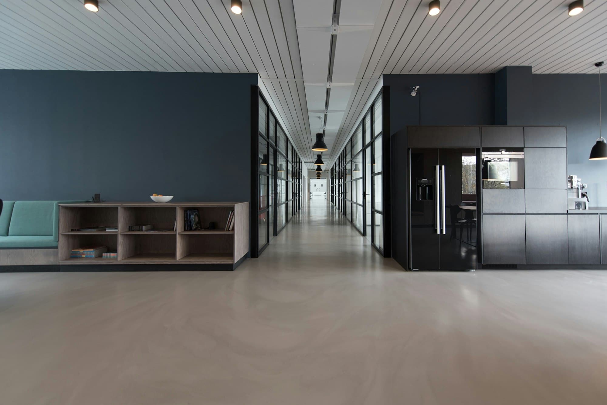 A quiet corridor in a modern studio